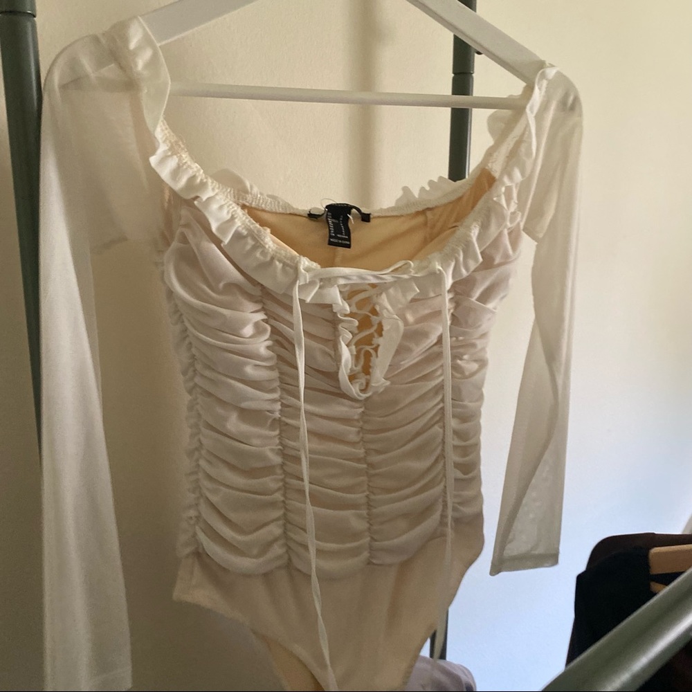Off-shoulder ruffle bodysuit